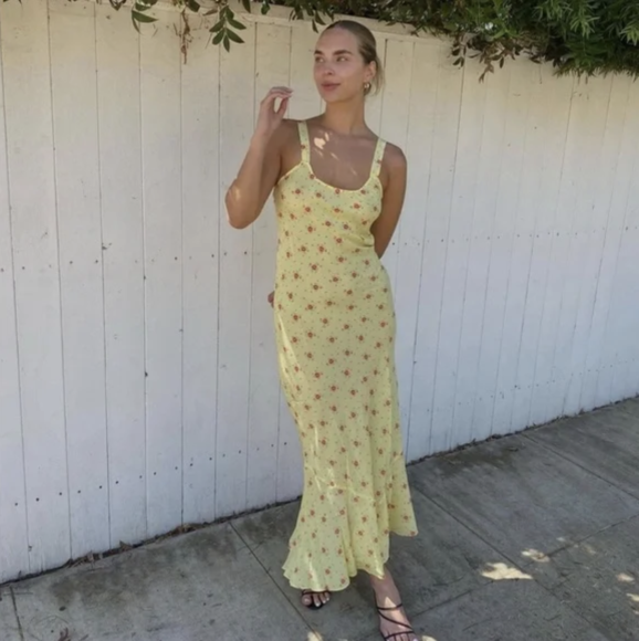 Yellow Floral Midi Dresses